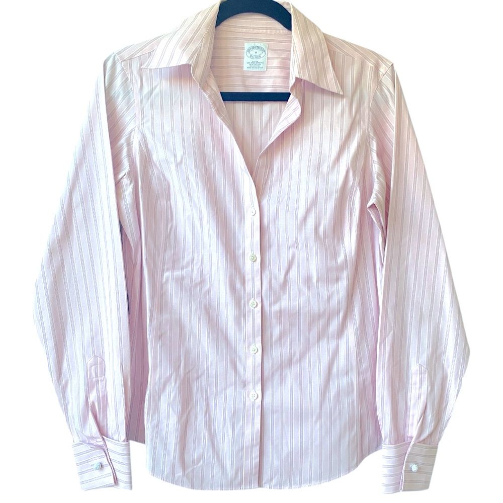 Brooks Brothers Fitted pink stripped long sleeve shirt Size 8